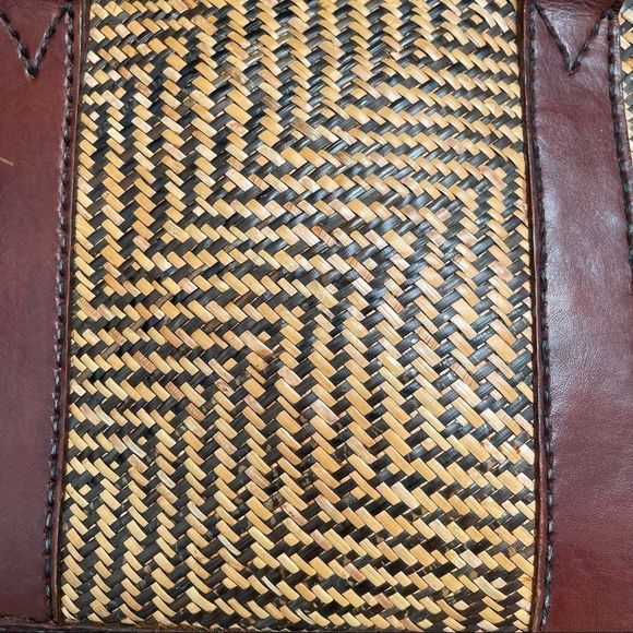 Vintage Leather Woven Wicker Brown Tan Purse Satchel Handbag - Picture 6 of 9